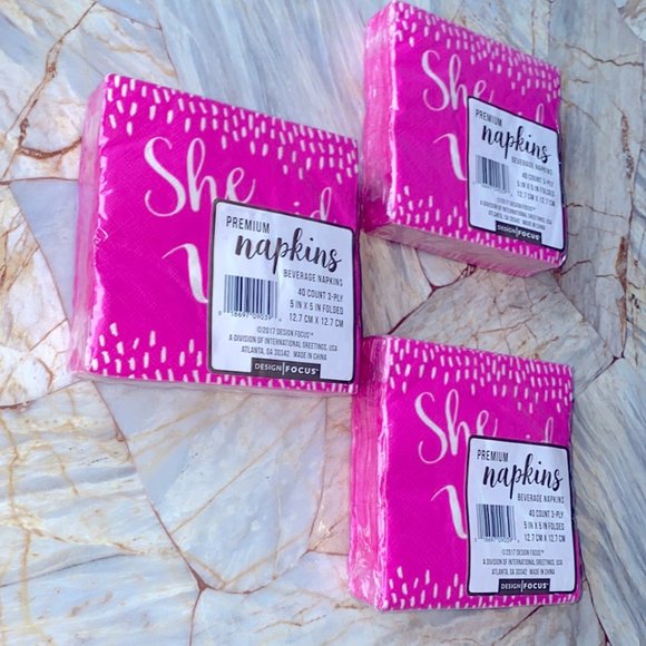 DESIGN FOCUS Pink 'She Said Yes' Cocktail Napkins 40 count - Picture 4 of 5